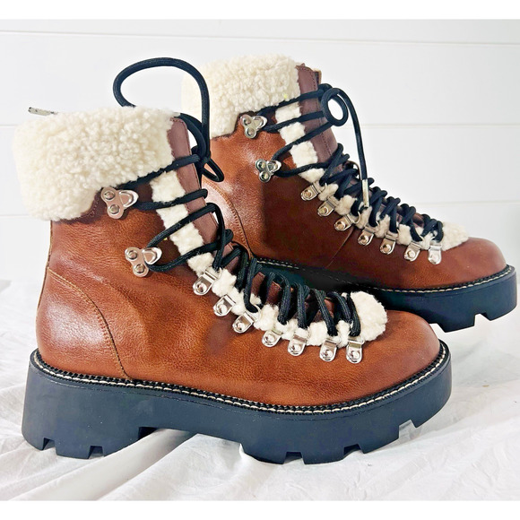 Cool Planet by Steve Madden Shoes - Steve Madden Cool Planet Platform Combat Boots Womens 7.5 Brown Sherpa Lug Sole
